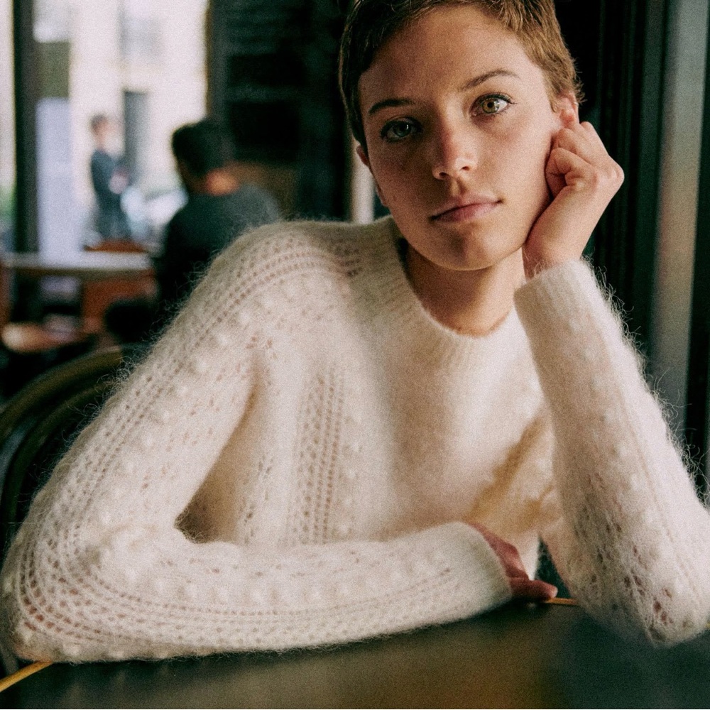 Sezane Come Jumper Mohair Wool Knit Pullover Sweater in Ecru Size S - Picture 8 of 16